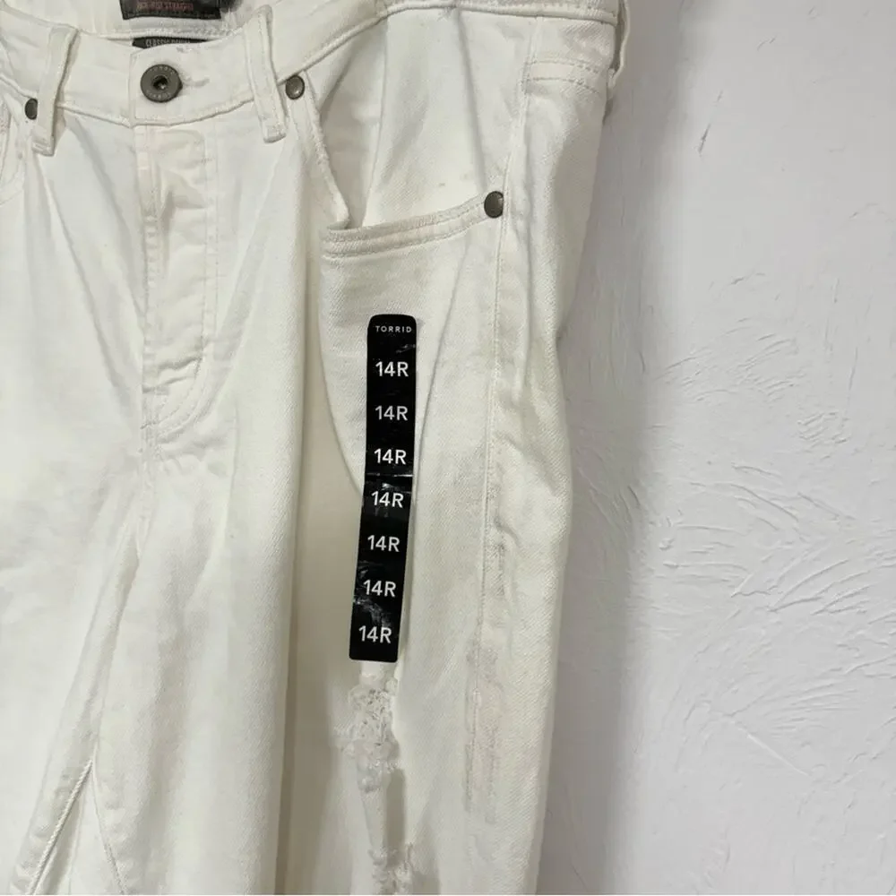 Torrid White High Rise Straight Leg Jeans Womens 14 Distressed Raw Hem Denim - Picture 3 of 13